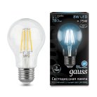 Лампа Gauss 102802208 филаментная E27 8W 4100К груша прозрачная Filament A60