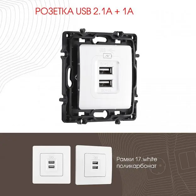 Розетка USB 2.1А+1А Arte Milano 217.46-1.white am Розетка USB 2.1А+1А Arte Milano 217.46-1.white am