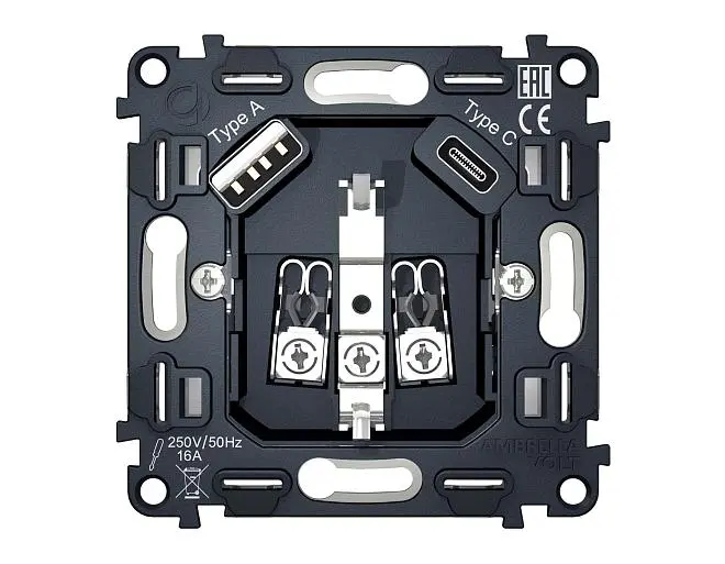 Механизм электрической розетки 2USB A+C 20W Ambrella Volt VM160 QUANT Механизм электрической розетки 2USB A+C 20W Ambrella Volt VM160 QUANT