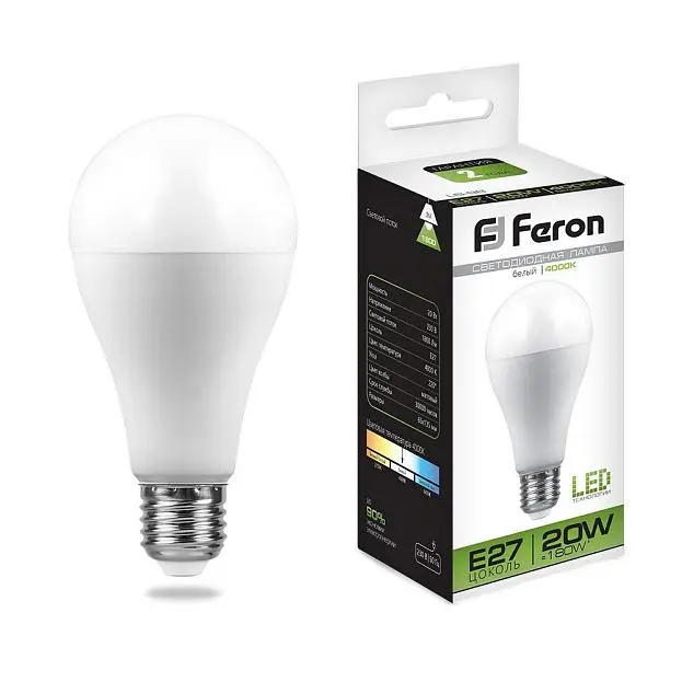 Лампа светодиодная Feron 25788 LB-98 Шар E27 20W 4000K Лампа светодиодная Feron 25788 LB-98 Шар E27 20W 4000K