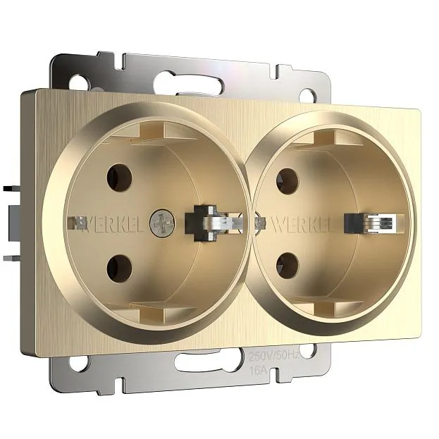 Розетка двойная с заземлением Werkel W1172010 (шампань рифленый) a051432 Розетка двойная с заземлением Werkel W1172010 (шампань рифленый) a051432