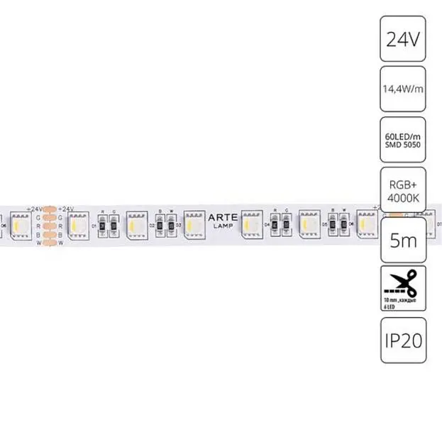 Светодиодная лента 24V 14,4W/mRGB+W 4000К 5м Arte Lamp A2406012-01-RGB4K TAPE Светодиодная лента 24V 14,4W/mRGB+W 4000К 5м Arte Lamp A2406012-01-RGB4K TAPE