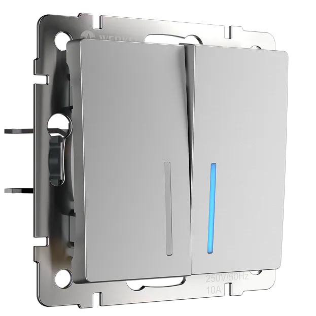 выключатель двухклавишный проходной с подсветкой Werkel W1122106 Встраиваемые механизмы серебряные a050884