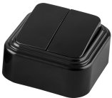 Выключатель STEKKER 32745 PSW06-22-20 двухклавишный 250В, 6А, IP20, черный (VA 56-232-Ч)