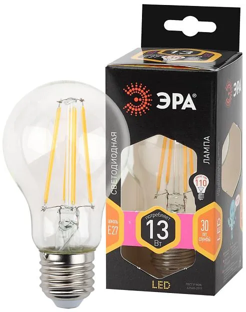 Лампочка светодиодная филаментная ЭРА F-LED A60-13W-827-E27