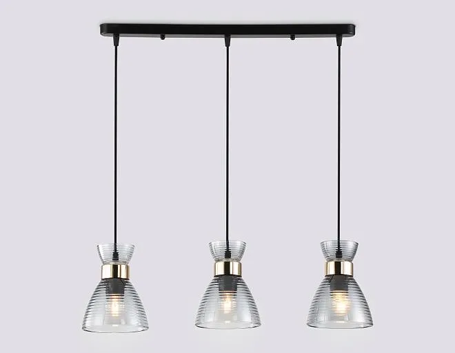 Подвесной светильник Ambrella light TR3407/3 BK/FGD/SM черный/золото/дымчатый E27/3 max 60W 550*135*1000 Подвесной светильник Ambrella light TR3407/3 BK/FGD/SM черный/золото/дымчатый E27/3 max 60W 550*135*1000