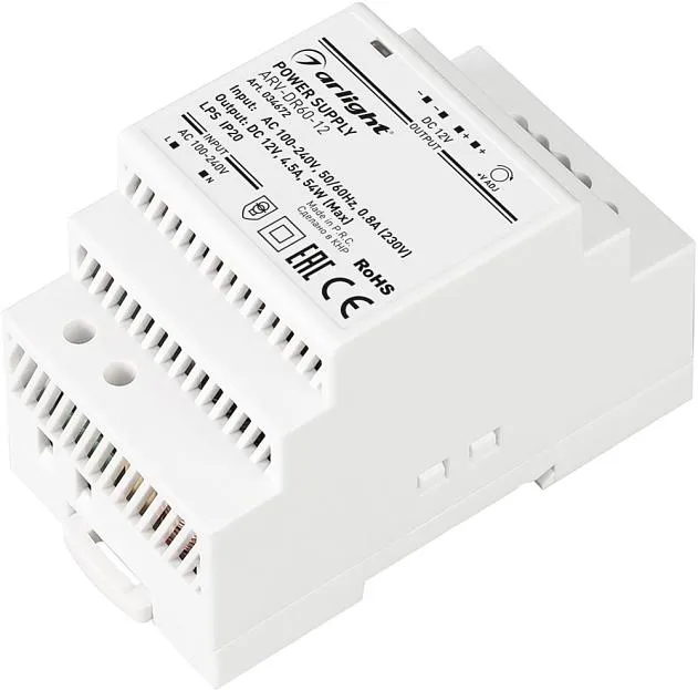 Блок питания ARV-DR60-12 (12V, 4,5A, 54W) IP20 DIN-рейка Arlight 034672 ARV-DIN Блок питания ARV-DR60-12 (12V, 4,5A, 54W) IP20 DIN-рейка Arlight 034672 ARV-DIN