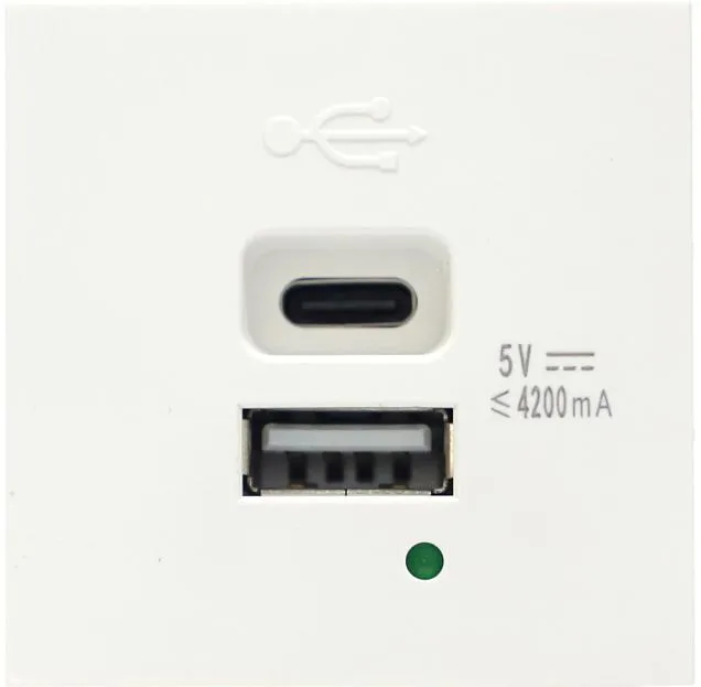 USB зарядное устройство, 4.2A , Type A + C, 2 мод., бел. Donel DUSB4200WCF 45х45 USB зарядное устройство, 4.2A , Type A + C, 2 мод., бел. Donel DUSB4200WCF 45х45