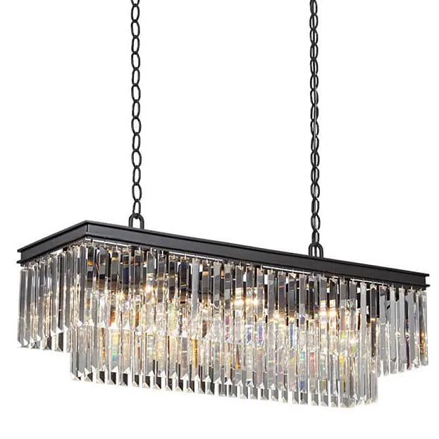 Подвесная люстра RH 1920s Odeon Clear Glass Rectangular Chandelier Black iron 100 ImperiumLoft 156494-22 40.3294-2