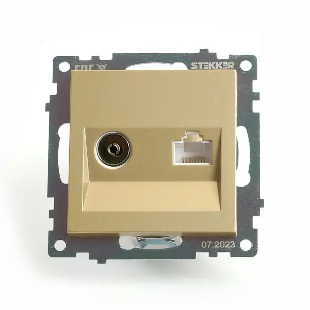 Розетка TV + компьютерная RJ-45 (механизм), STEKKER 49230 GLS00-7106-08 Розетка TV + компьютерная RJ-45 (механизм), STEKKER 49230 GLS00-7106-08