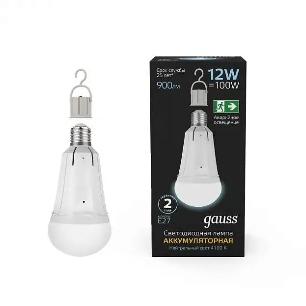 Лампа светодиодная аккумуляторная Gauss 102002212 E27 12W 4100K матовая Лампа светодиодная аккумуляторная Gauss 102002212 E27 12W 4100K матовая