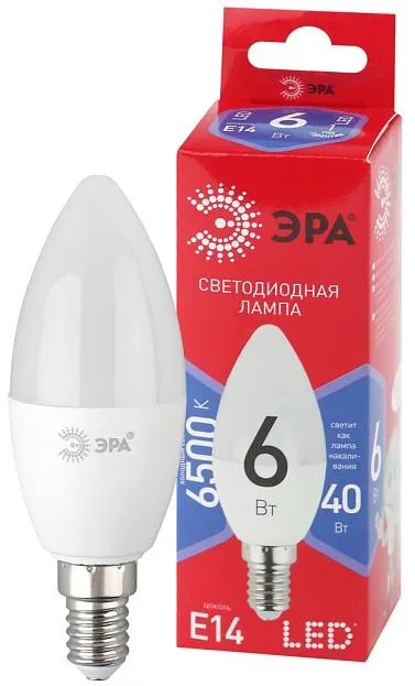 Лампочка светодиодная ЭРА LED B35-6W-865-E14 R