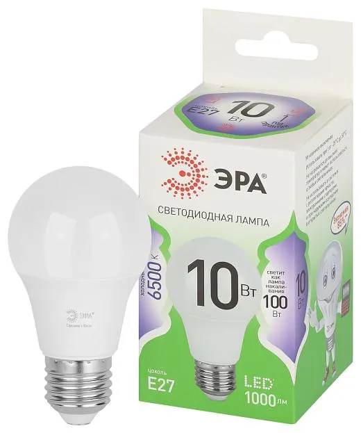 Лампочка светодиодная ЭРА LED A60-10W-865-E27 GL