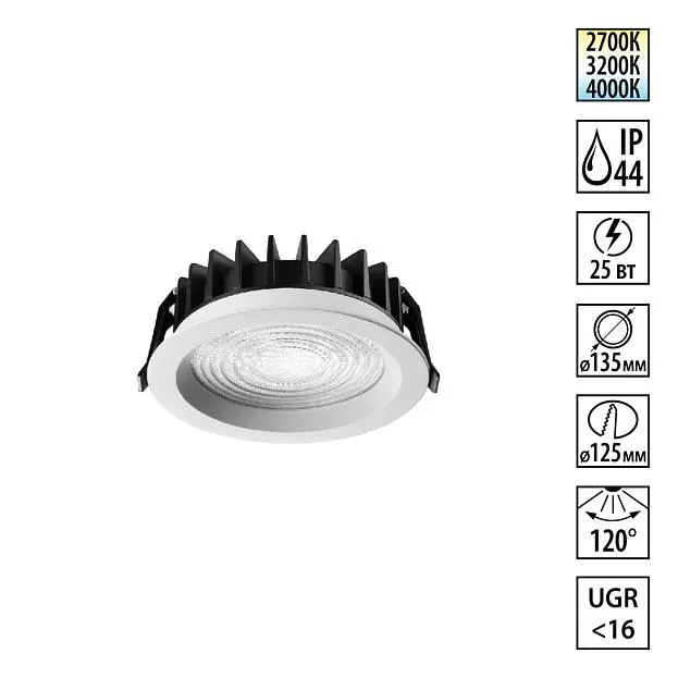 Светильник встраиваемый с переключателем цв. температуры IP44 LED 25W 220-240V Novotech 359846 FLUO