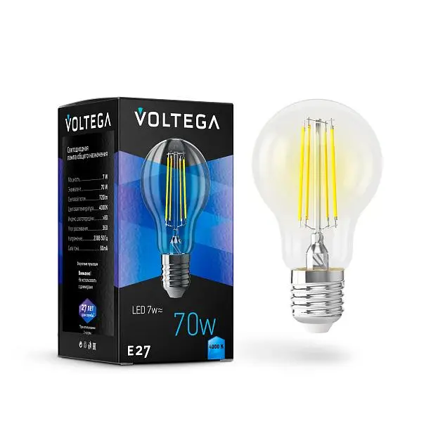 Светодиодная лампа Voltega 7141 Crystal A60 7W 4000K E27 VG10-A60E27cold7W-F Светодиодная лампа Voltega 7141 Crystal A60 7W 4000K E27 VG10-A60E27cold7W-F