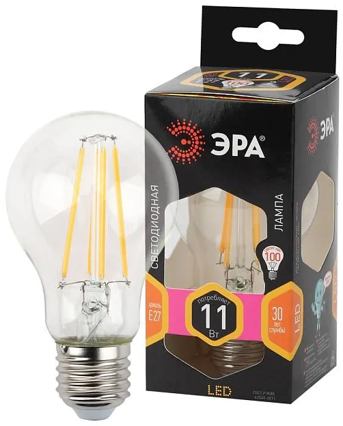 Лампочка светодиодная филаментная ЭРА F-LED A60-11W-827-E27