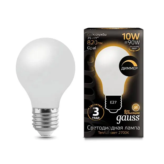 Лампа светодиодная диммируемая Gauss 102202110-D E27 10W 2700К матовая Лампа светодиодная диммируемая Gauss 102202110-D E27 10W 2700К матовая