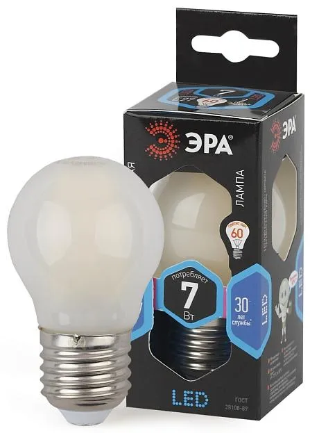 Лампочка светодиодная филаментная ЭРА F-LED P45-7W-840-E27 frost