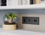 Комплект механизма розетки компьютерной + TV оконечной RJ-45 (8P8C) CAT6/50-870 MHz 1dB с автоматической защитной шторкой ALFA Графит мягкое Volt MA912510 QUANT
