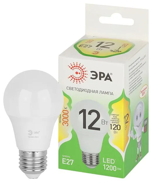 Лампочка светодиодная ЭРА LED A60-12W-830-E27 GL