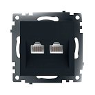 Розетка компьютерная 2-местная RJ-45 (механизм) , Stekker 50007 ,GLS00-7109-05, серия Катрин, черный