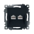 Розетка компьютерная 2-местная RJ-45 (механизм) , Stekker 50007 ,GLS00-7109-05, серия Катрин, черный