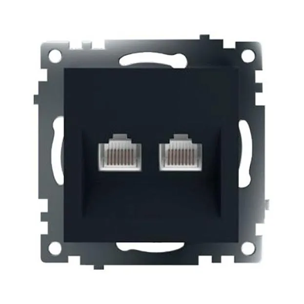 Розетка компьютерная 2-местная RJ-45 (механизм) , Stekker 50007 ,GLS00-7109-05, серия Катрин, черный Розетка компьютерная 2-местная RJ-45 (механизм) , Stekker 50007 ,GLS00-7109-05, серия Катрин, черный