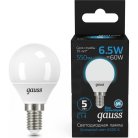 Лампа Gauss 105101307 Шар 6.5W 550lm 6500K E14 LED