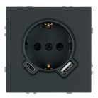 Розетка 1-местная з/ш с/з 16А + USB + Type C (механизм), 250В, 20W, серия Эмили, черный уголь, soft-touch Stekker 50218 RST16-5119-05