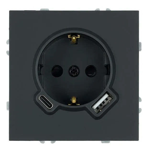 Розетка 1-местная з/ш с/з 16А + USB + Type C (механизм), 250В, 20W, серия Эмили, черный уголь, soft-touch Stekker 50218 RST16-5119-05 Розетка 1-местная з/ш с/з 16А + USB + Type C (механизм), 250В, 20W, серия Эмили, черный уголь, soft-touch Stekker 50218 RST16-5119-05