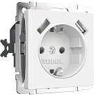 Розетка с заземлением, шторками и USBх2 Werkel W1171561 (белый матовый) a062406