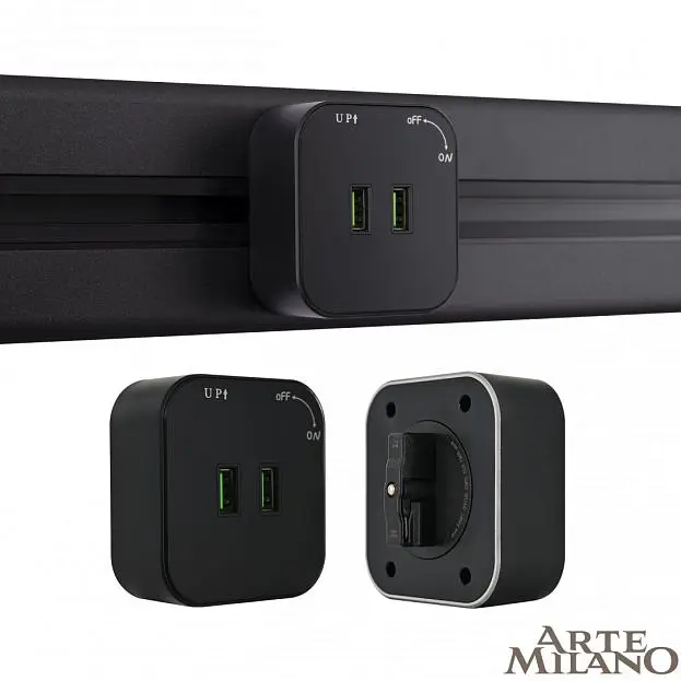 Трековая розетка, 2.1A 250V Arte Milano 380022TS/USBx2 Black Am Трековая розетка, 2.1A 250V Arte Milano 380022TS/USBx2 Black Am