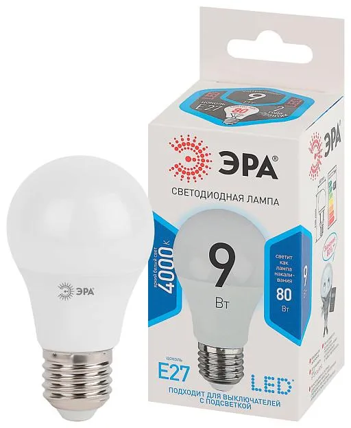 Лампочка светодиодная ЭРА LED A60-9W-840-E27