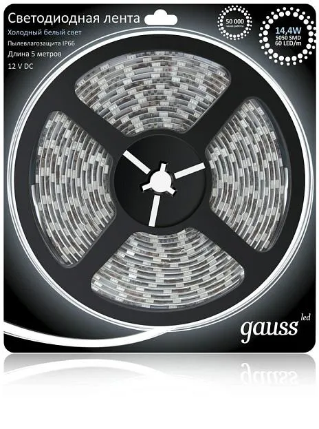 Светодиодная лента Gauss 311000314 14,4W/m 60LED/m 5050SMD холодный белый 5M Светодиодная лента Gauss 311000314 14,4W/m 60LED/m 5050SMD холодный белый 5M