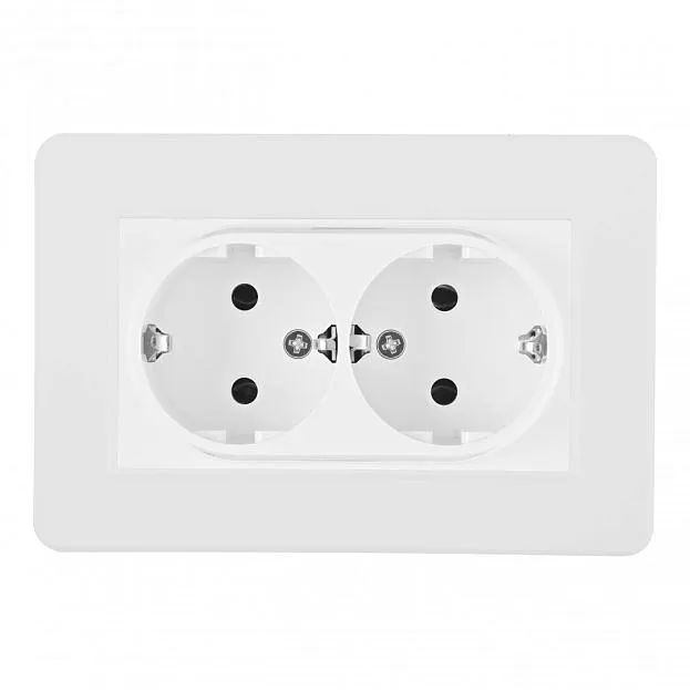 Розетка двойная с заземлением и шторками белая с рамкой Arte Milano SET16-double-40-2 white Розетка двойная с заземлением и шторками белая с рамкой Arte Milano SET16-double-40-2 white