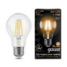 Лампа Gauss 102802108 филаментная E27 8W 2700К груша прозрачная Filament A60