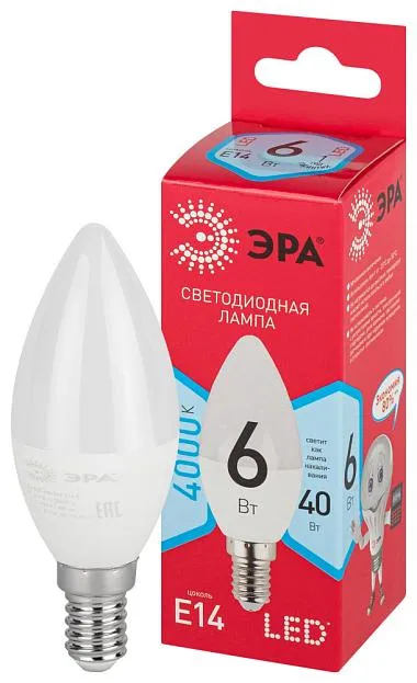 Лампочка светодиодная ЭРА LED B35-6W-840-E14 R