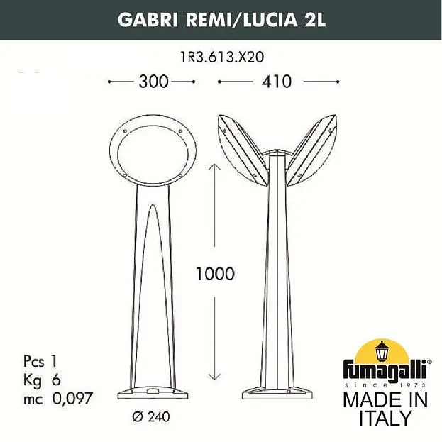 Уличный светильник Fumagalli 1R3.613.X20.WYE27 GABRI REMI/LUCIA 2L Уличный светильник Fumagalli 1R3.613.X20.WYE27 GABRI REMI/LUCIA 2L