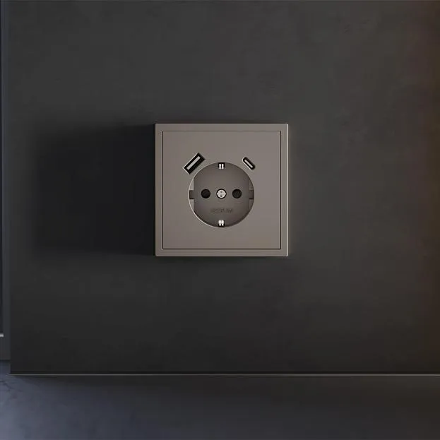 Накладка для розетки с заземлением и защитными шторками, с USB A+C, (капучино) Voltum VLS001014 S70