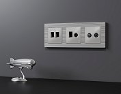 Комплект механизма компьютерной двойной розетки RJ-45 (8P8C) CAT6 с автоматической защитной шторкой ALFA Серебро глянец Volt MA412110 QUANT