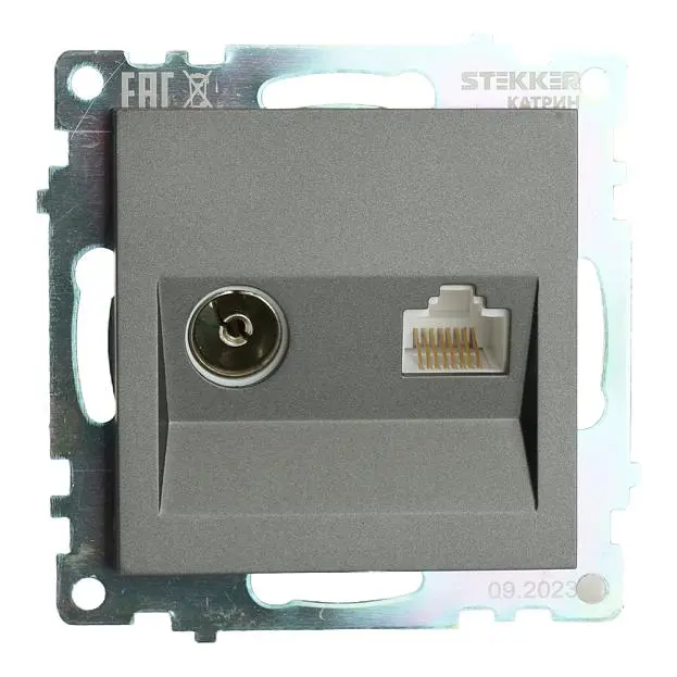 Розетка TV + компьютерная RJ-45 STEKKER 49417 GLS00-7106-06 Розетка TV + компьютерная RJ-45 STEKKER 49417 GLS00-7106-06