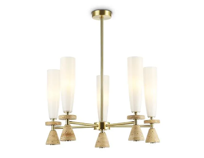 Люстра на штанге с травертином Ambrella light LH75371/5 GD/WH 