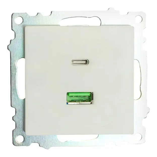Розетка USB 2-местная + type C (механизм), STEKKER GLS10-7116-01, 250В, 3А, max 20W, серия Катрин, белый