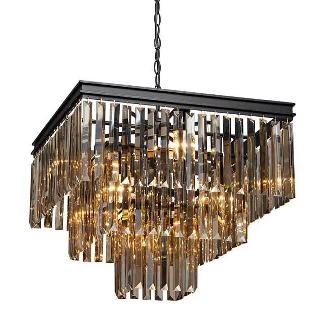Подвесная люстра RH 1920s Odeon Amber GLASS Fringe Chandelier - 3 square D53 ImperiumLoft 156307-22 40.3305-2