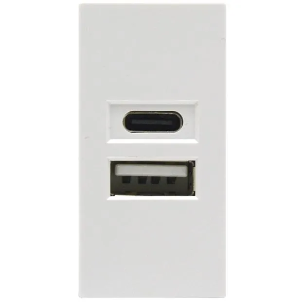 USB зарядное устройство, 2.1A, Type A + C, 1 мод., бел. (22.5х45мм) Donel DUSB2100WCF 45х45 USB зарядное устройство, 2.1A, Type A + C, 1 мод., бел. (22.5х45мм) Donel DUSB2100WCF 45х45