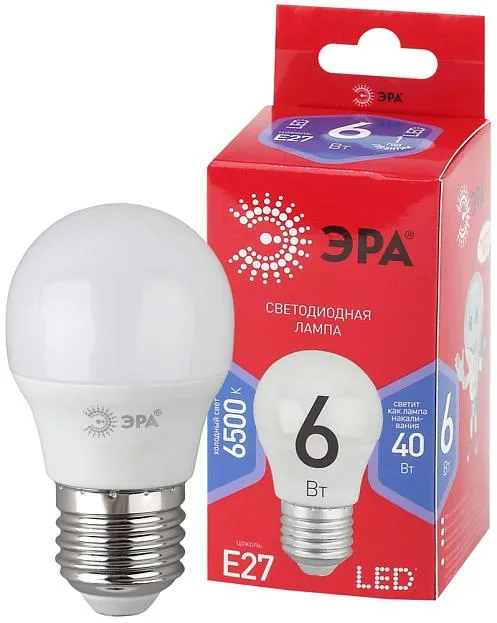 Лампочка светодиодная ЭРА LED P45-6W-865-E27 R