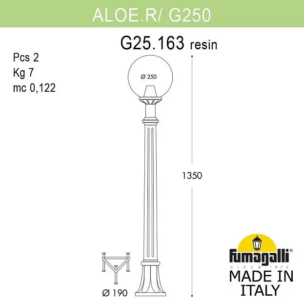 Садовый светильник-столбик FUMAGALLI ALOE.R/G250 G25.163.000.VYF1R Садовый светильник-столбик FUMAGALLI ALOE.R/G250 G25.163.000.VYF1R