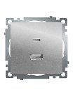 Розетка 2-местная USB + type C (механизм)),  Stekker 50054 GLS10-7116-03 , 250B, 3А, max 20W, серия Катрин, серебро