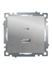 Розетка 2-местная USB + type C (механизм)),  Stekker 50054 GLS10-7116-03 , 250B, 3А, max 20W, серия Катрин, серебро