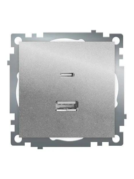 Розетка 2-местная USB + type C (механизм)), Stekker 50054 GLS10-7116-03 , 250B, 3А, max 20W, серия Катрин, серебро Розетка 2-местная USB + type C (механизм)), Stekker 50054 GLS10-7116-03 , 250B, 3А, max 20W, серия Катрин, серебро